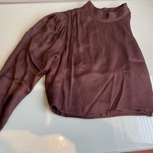 Brown silk zara blouse, one shoulder